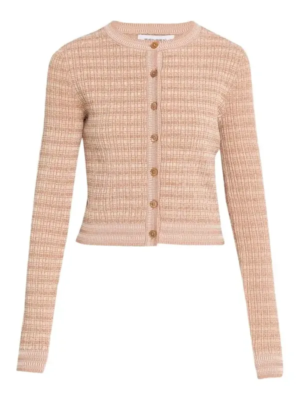 Striped Rib Knit Fitted Crewneck Cardigan Striped Rib Knit Fitted Crewneck Cardigan