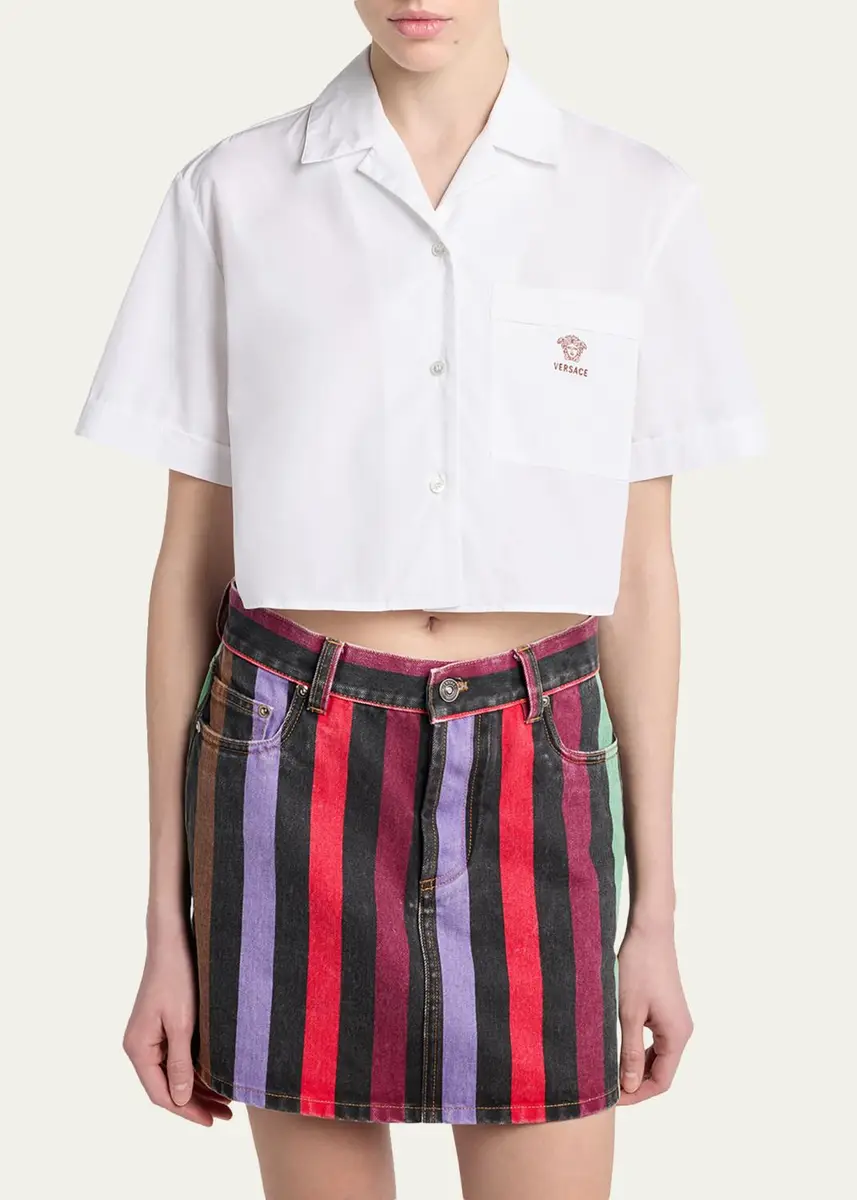 Versace Embroidered Pocket Cropped Poplin Shirt | Thumbnail 4 Versace Embroidered Pocket Cropped Poplin Shirt | Thumbnail 4