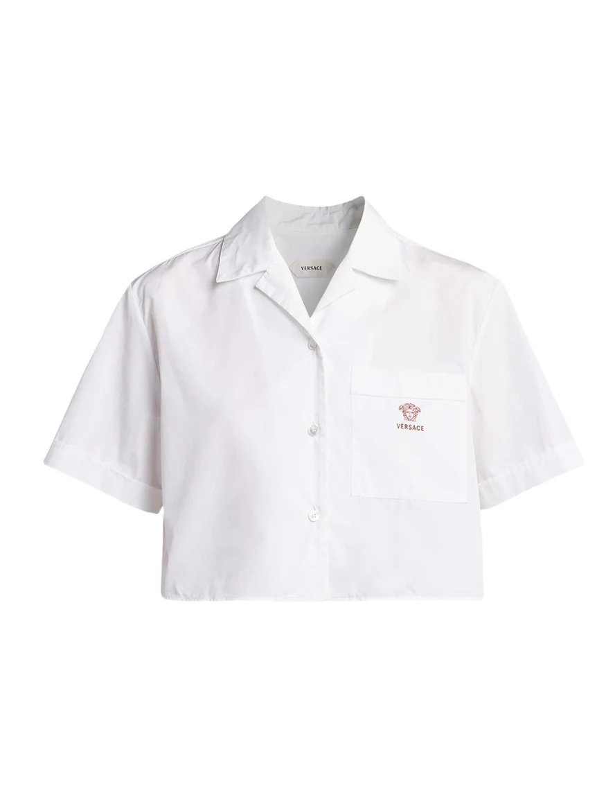 Embroidered Pocket Cropped Poplin Shirt Embroidered Pocket Cropped Poplin Shirt