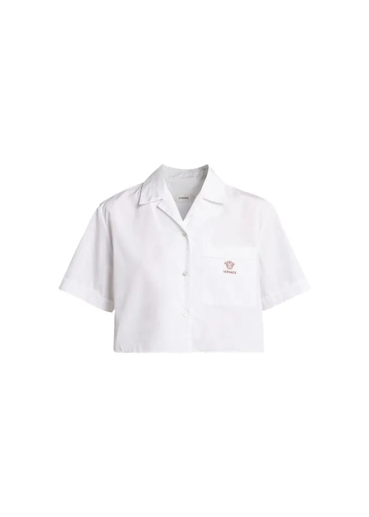 Versace Embroidered Pocket Cropped Poplin Shirt | Image 1 Versace Embroidered Pocket Cropped Poplin Shirt | Image 1