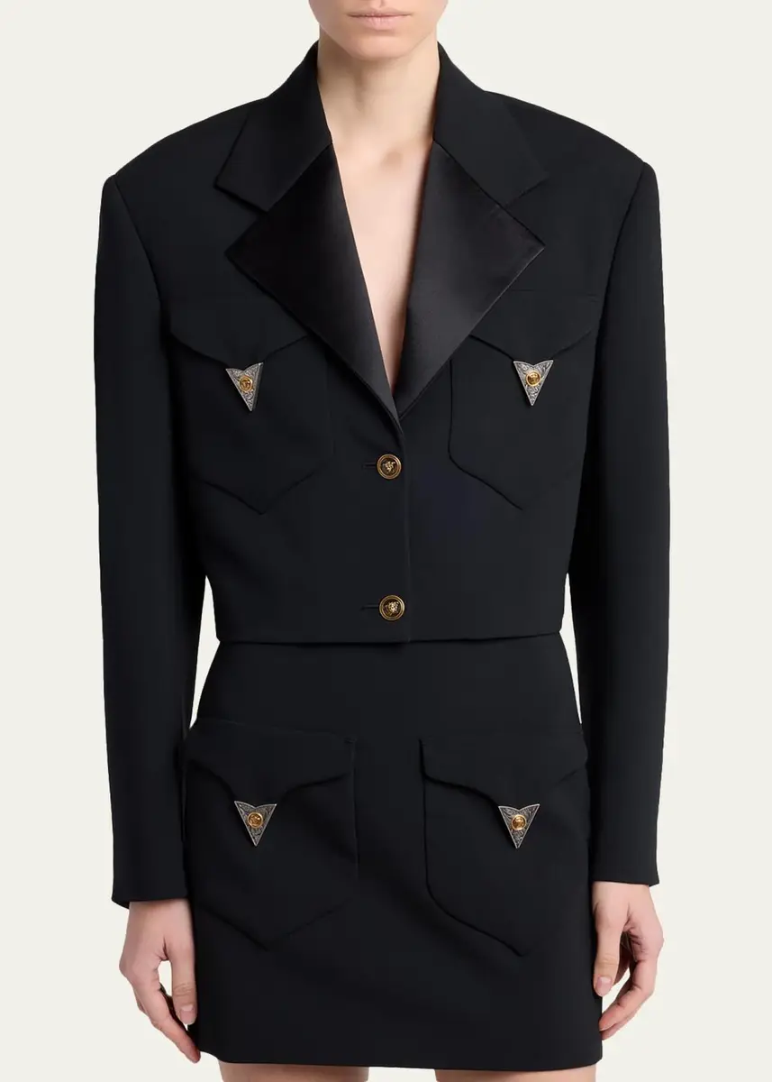 Versace Cropped Informal Wool Jacket | Thumbnail 4 Versace Cropped Informal Wool Jacket | Thumbnail 4