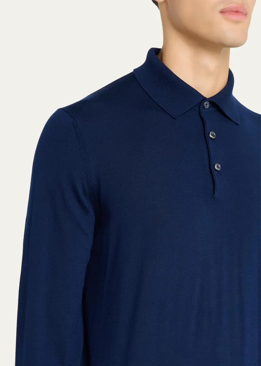 Fioroni Men's Merino Wool Knit Long-Sleeve Polo Shirt | Thumbnail 5 Fioroni Men's Merino Wool Knit Long-Sleeve Polo Shirt | Thumbnail 5