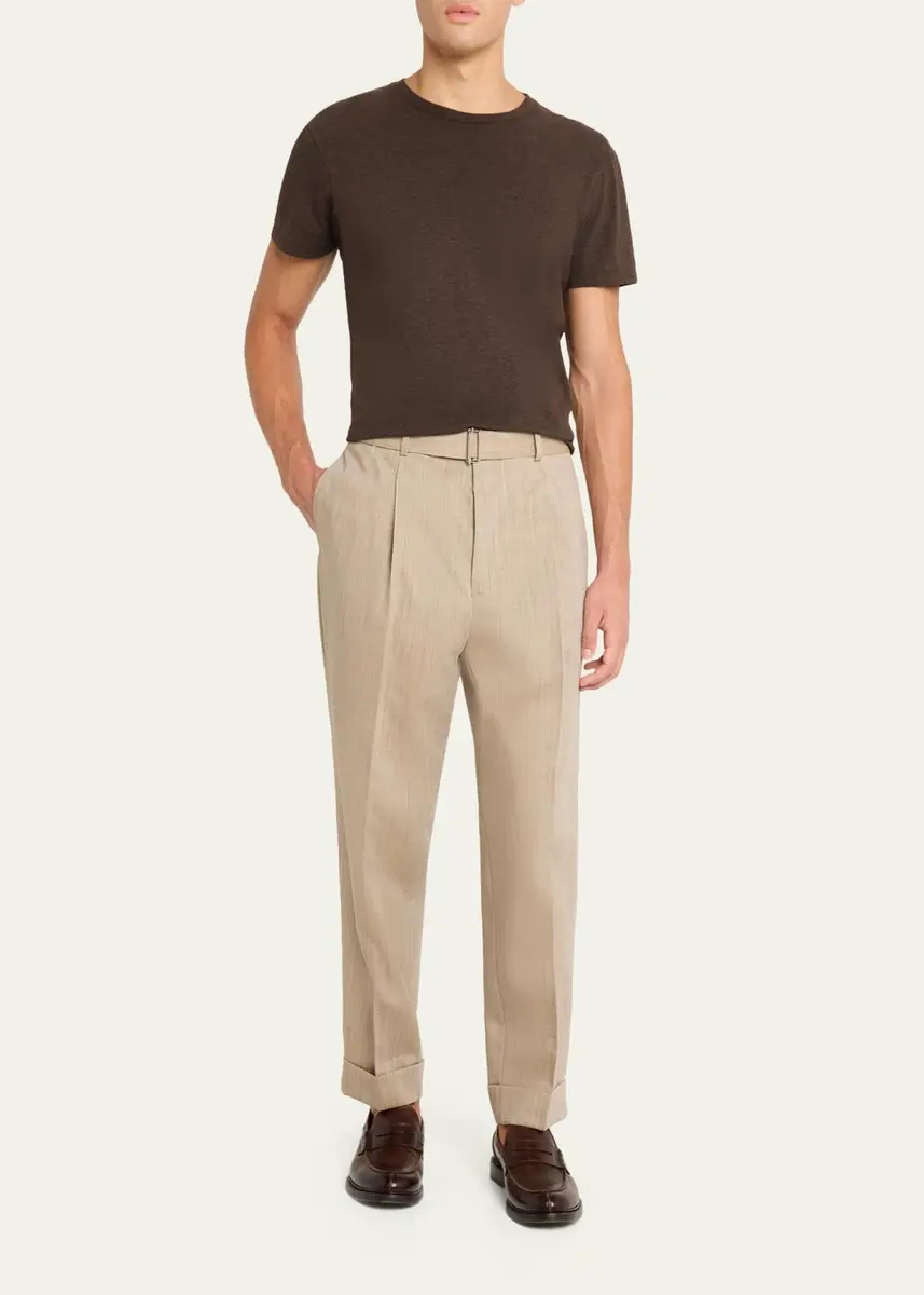 OFFICINE GÉNÉRALE Men's Hugo Heathered Wool Belted Trousers | Thumbnail 2 OFFICINE GÉNÉRALE Men's Hugo Heathered Wool Belted Trousers | Thumbnail 2