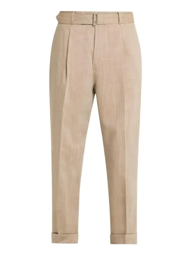 OFFICINE GÉNÉRALE Men's Hugo Heathered Wool Belted Trousers