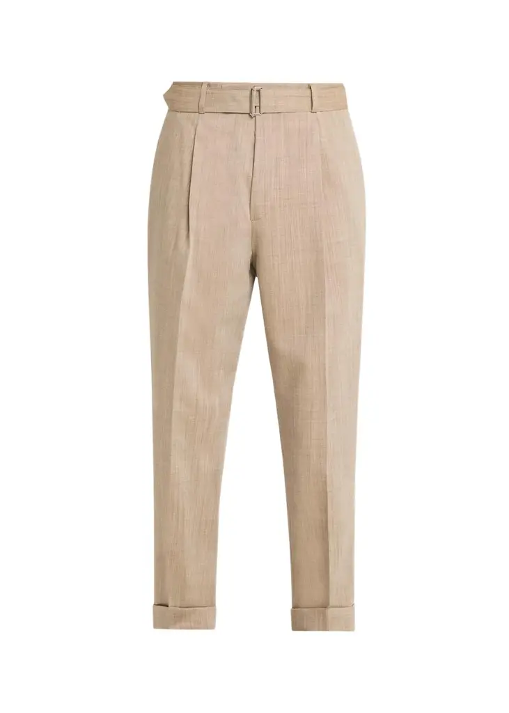 OFFICINE GÉNÉRALE Men's Hugo Heathered Wool Belted Trousers | Image 1 OFFICINE GÉNÉRALE Men's Hugo Heathered Wool Belted Trousers | Image 1