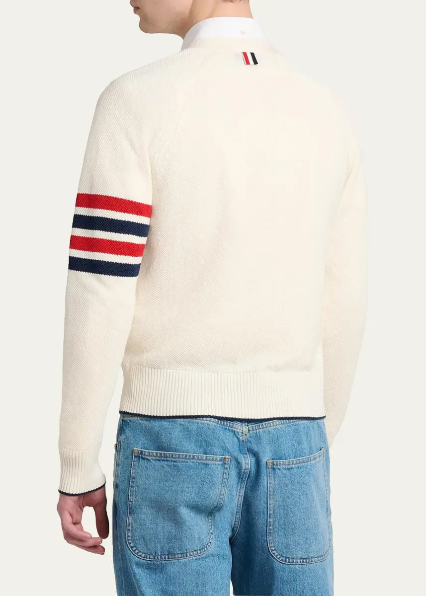 Thom Browne Men's Cotton and Linen 4-Bar Sleeve Cardigan | Thumbnail 3 Thom Browne Men's Cotton and Linen 4-Bar Sleeve Cardigan | Thumbnail 3