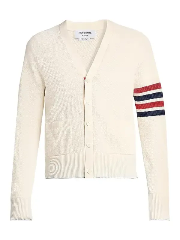 Men's Cotton and Linen 4-Bar Sleeve Cardigan