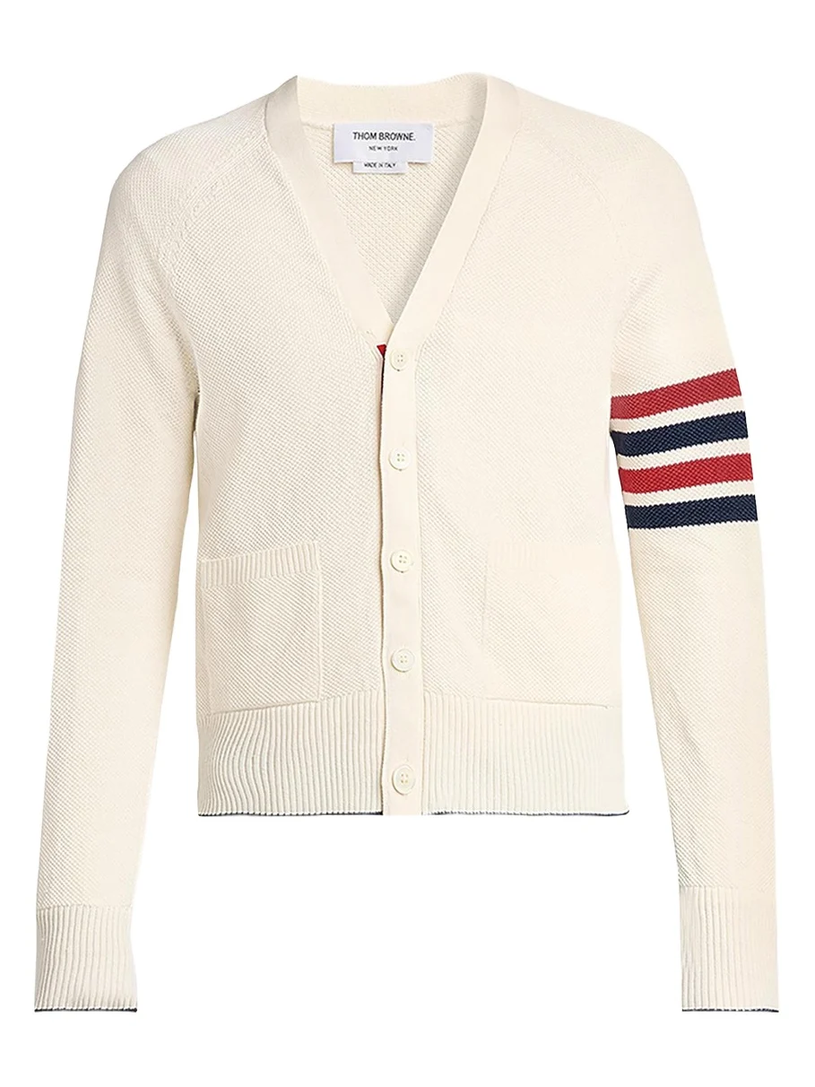 Men's Cotton and Linen 4-Bar Sleeve Cardigan
