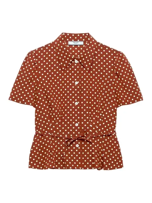 Polka-Dot Silk Short-Sleeve Button-Down Shirt