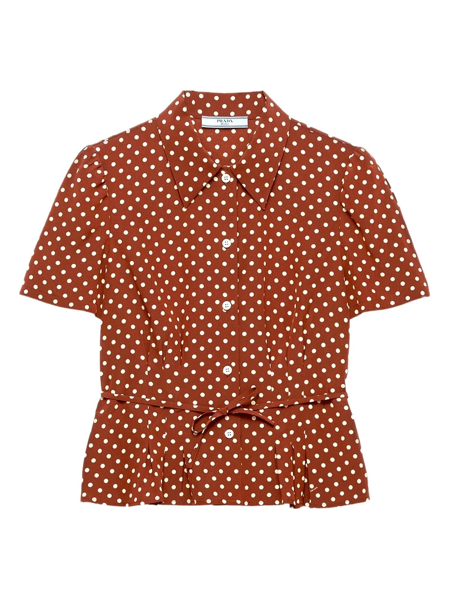 Prada Polka-Dot Silk Short-Sleeve Button-Down Shirt