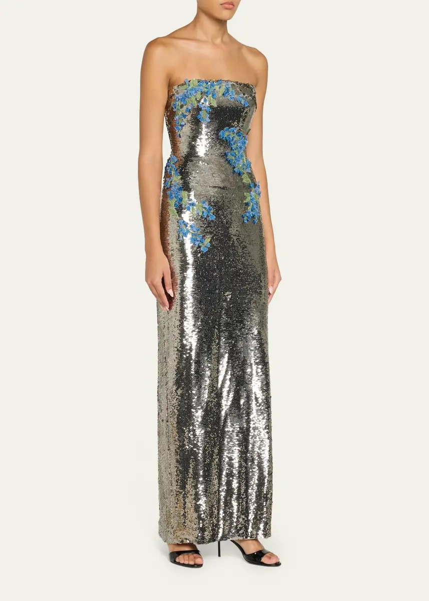MONIQUE LHUILLIER Textured Strapless Column Gown | Thumbnail 4 MONIQUE LHUILLIER Textured Strapless Column Gown | Thumbnail 4