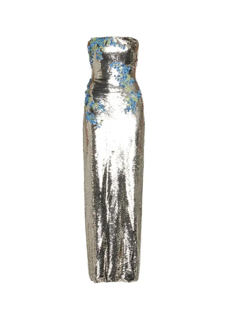 MONIQUE LHUILLIER Textured Strapless Column Gown | Image 1 MONIQUE LHUILLIER Textured Strapless Column Gown | Image 1