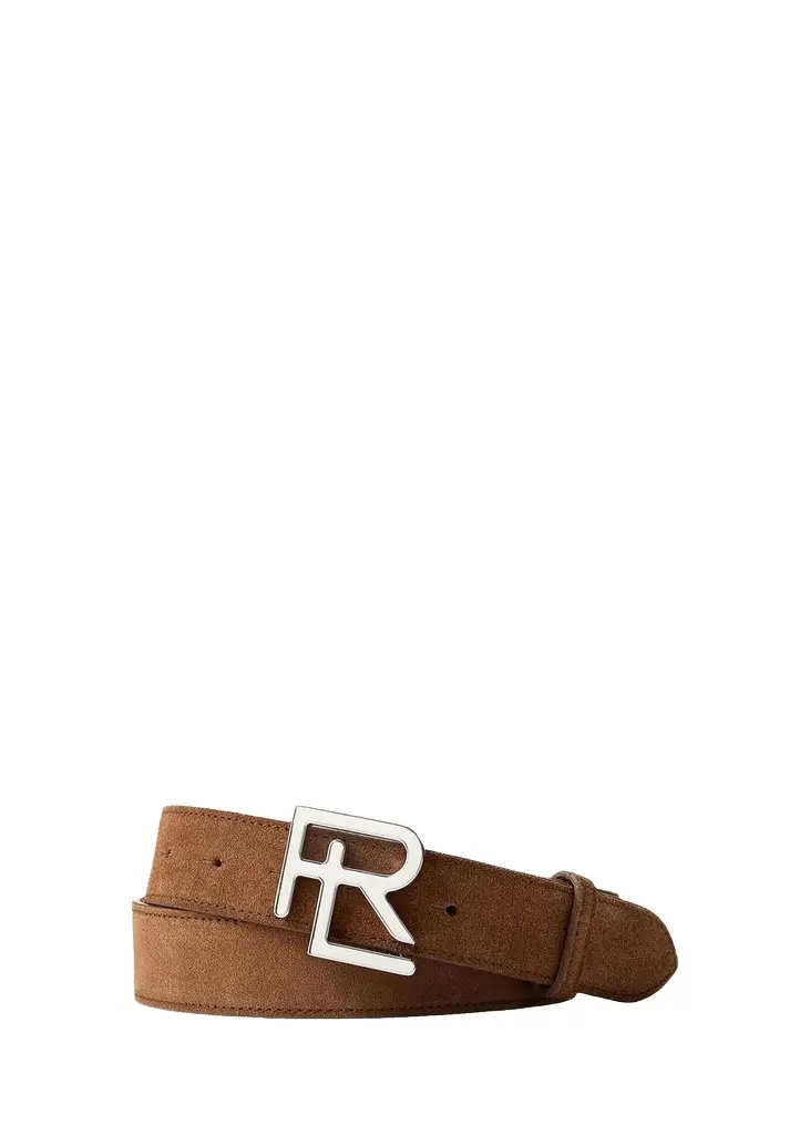 Ralph Lauren Purple Label Men's Stacked R-Buckle Suede Belt | Image 1 Ralph Lauren Purple Label Men's Stacked R-Buckle Suede Belt | Image 1