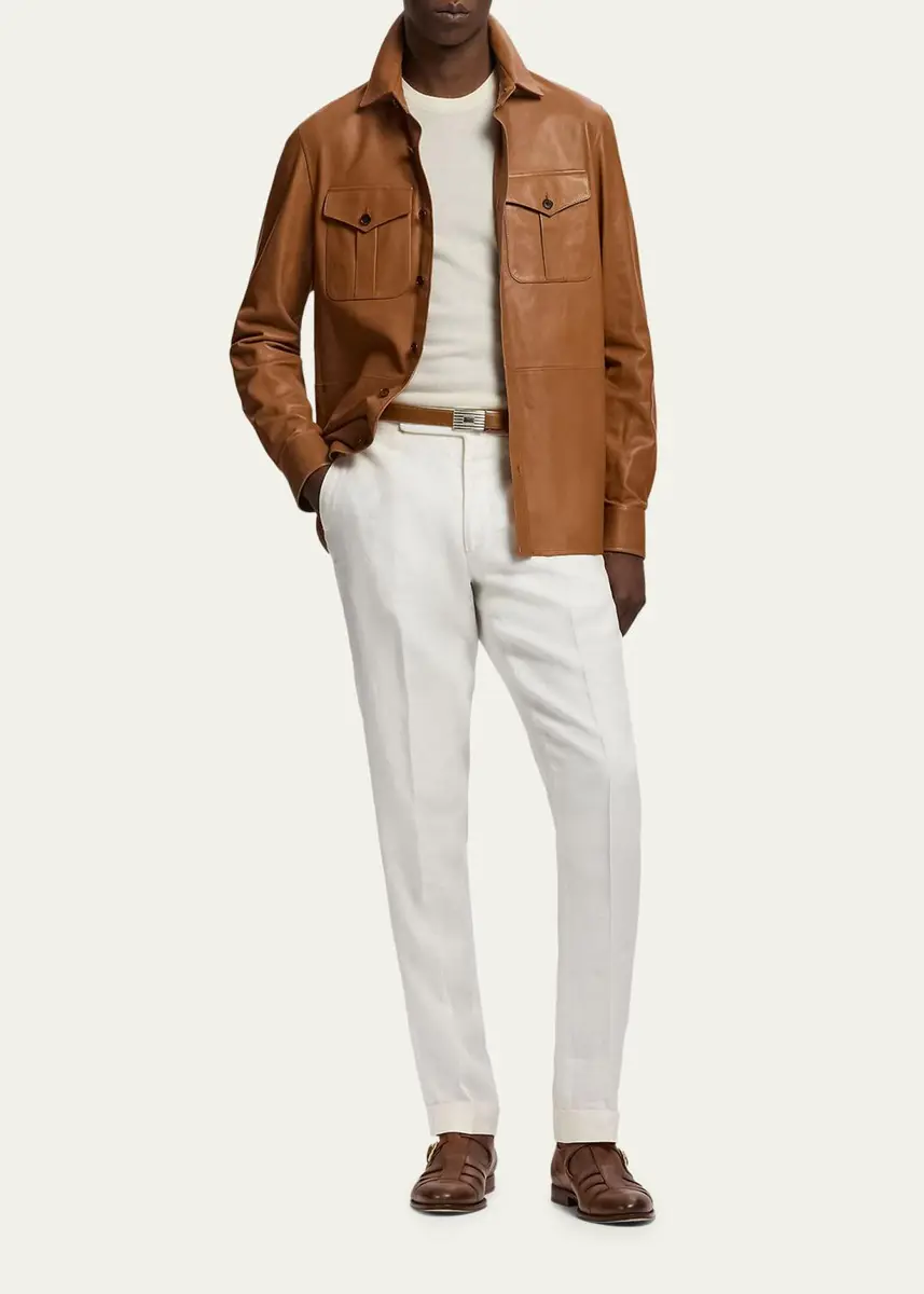 Ralph Lauren Purple Label Men's Plonge Leather Overshirt | Thumbnail 2