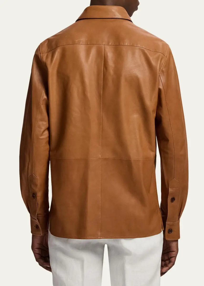 Ralph Lauren Purple Label Men's Plonge Leather Overshirt | Thumbnail 3