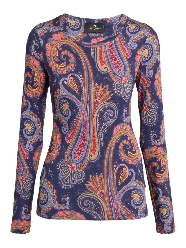 Paisley-Print Wool Jersey Long-Sleeve Top