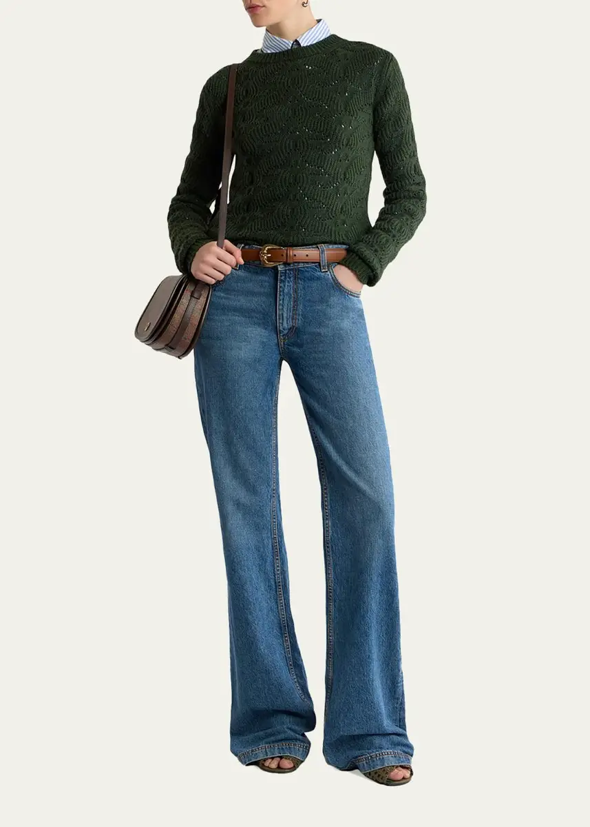 Etro Textured Pointelle Wool Crewneck Sweater | Thumbnail 2 Etro Textured Pointelle Wool Crewneck Sweater | Thumbnail 2