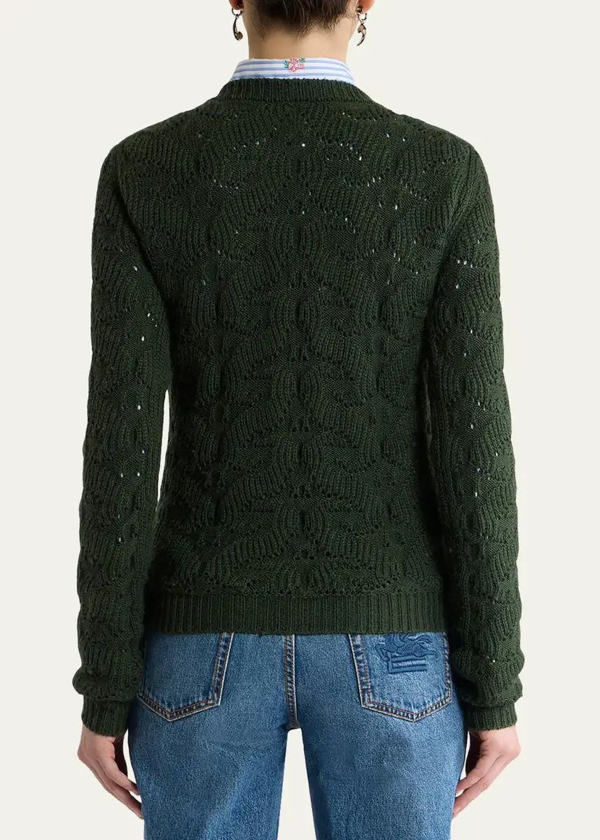 Etro Textured Pointelle Wool Crewneck Sweater | Thumbnail 3 Etro Textured Pointelle Wool Crewneck Sweater | Thumbnail 3