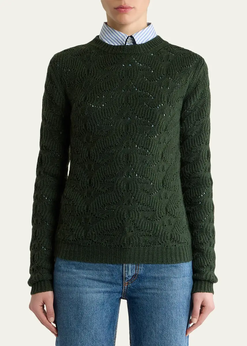 Etro Textured Pointelle Wool Crewneck Sweater | Thumbnail 4 Etro Textured Pointelle Wool Crewneck Sweater | Thumbnail 4