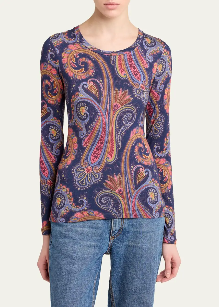 Etro Paisley-Print Wool Jersey Long-Sleeve Top | Thumbnail 4 Etro Paisley-Print Wool Jersey Long-Sleeve Top | Thumbnail 4
