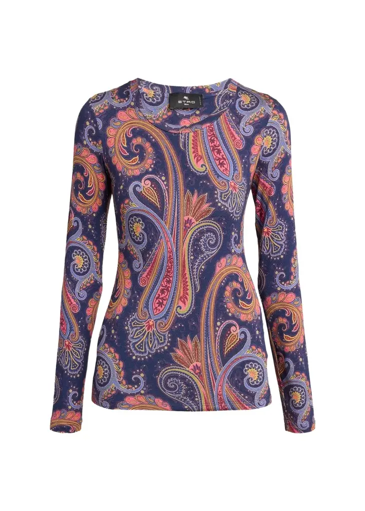 Paisley-Print Wool Jersey Long-Sleeve Top