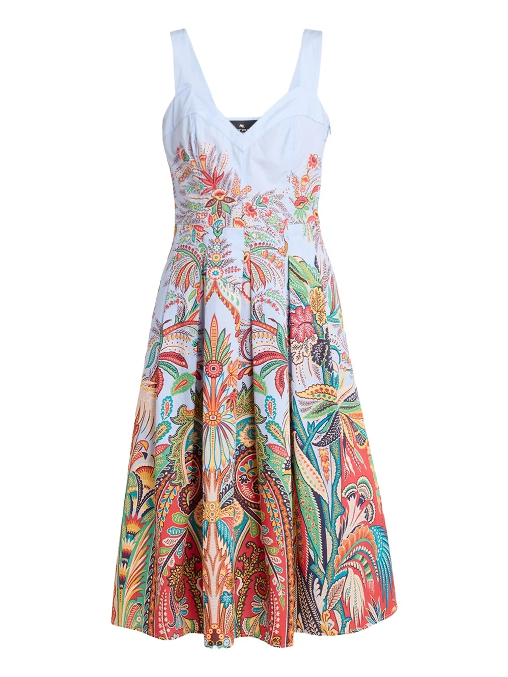 Sleeveless Paisley-Print Pleated Cotton Midi Dress