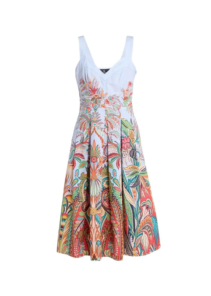 Etro Sleeveless Paisley-Print Pleated Cotton Midi Dress | Image 1 Etro Sleeveless Paisley-Print Pleated Cotton Midi Dress | Image 1