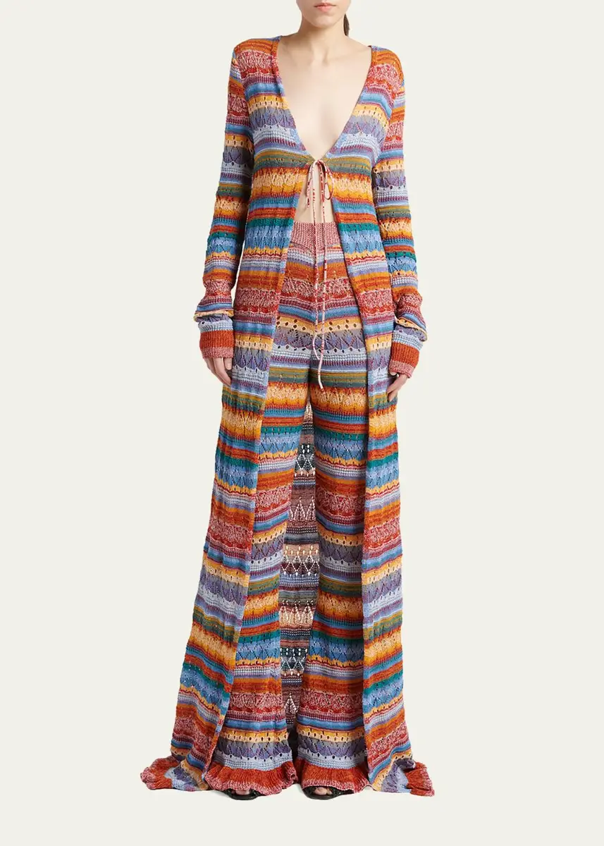 Etro Striped Open-Knit Long Cardigan | Thumbnail 2 Etro Striped Open-Knit Long Cardigan | Thumbnail 2