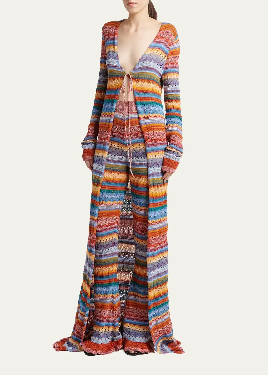 Etro Striped Open-Knit Long Cardigan | Thumbnail 4 Etro Striped Open-Knit Long Cardigan | Thumbnail 4