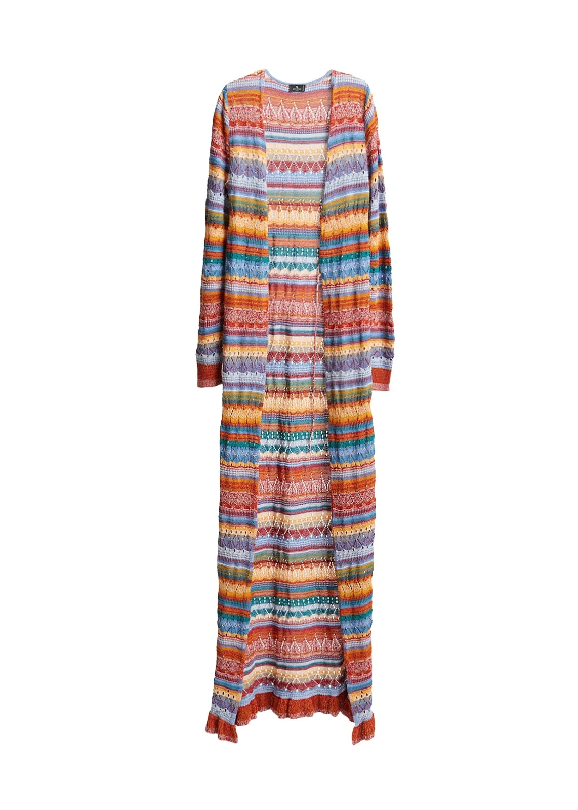 Striped Open-Knit Long Cardigan Striped Open-Knit Long Cardigan