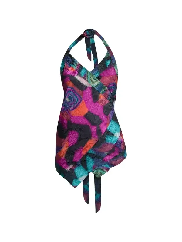 Dries Van Noten Halter Marble-Print Top
