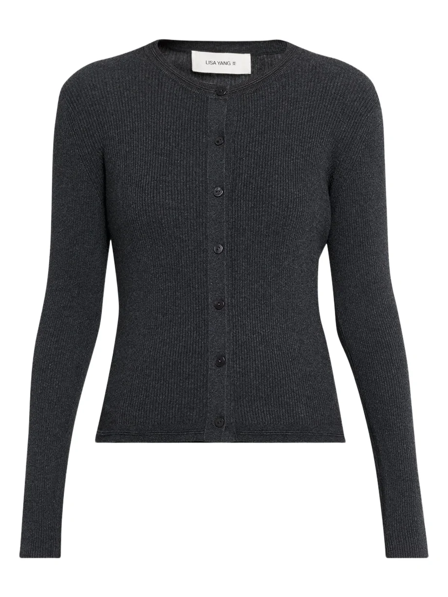 Abeena Cotton-Cashmere Rib Crewneck Cardigan