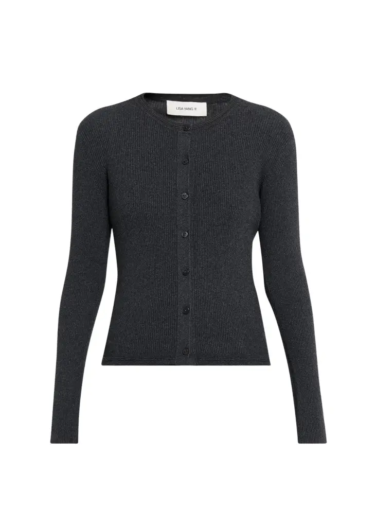 Lisa Yang Abeena Cotton-Cashmere Rib Crewneck Cardigan | Image 1 Lisa Yang Abeena Cotton-Cashmere Rib Crewneck Cardigan | Image 1