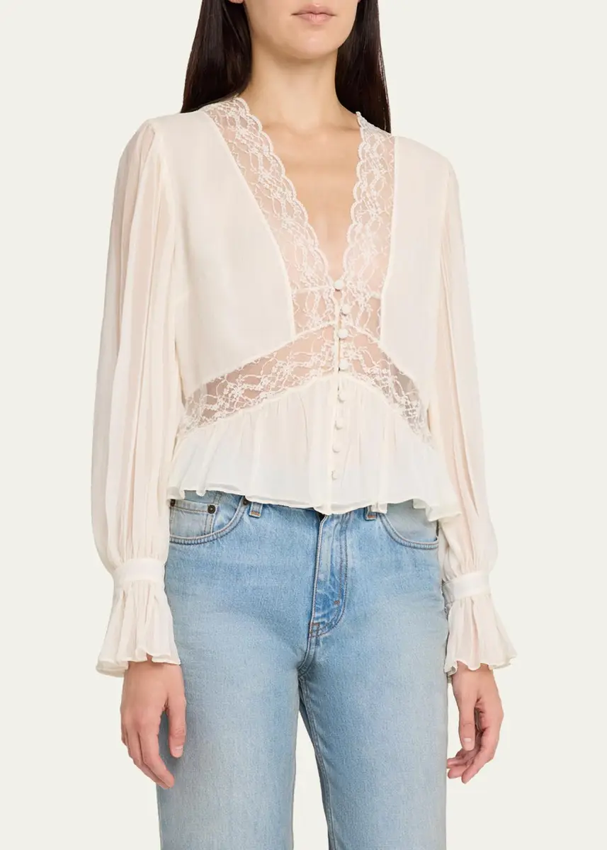 LoveShackFancy Thessira Lace-Trim Chiffon Blouse | Thumbnail 4 LoveShackFancy Thessira Lace-Trim Chiffon Blouse | Thumbnail 4