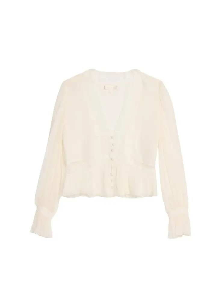 LoveShackFancy Thessira Lace-Trim Chiffon Blouse | Image 1 LoveShackFancy Thessira Lace-Trim Chiffon Blouse | Image 1