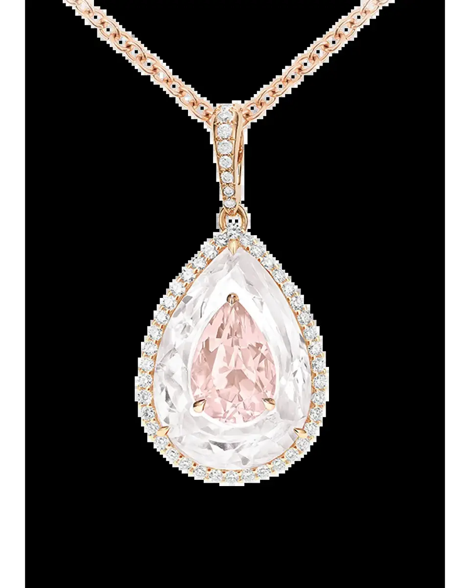 Boghossian 18K Rose Gold Diamond, Morganite, and Rock Crystal Inlay Shine Pendant Necklace | Thumbnail 2