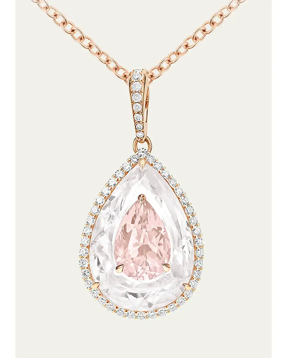 Boghossian 18K Rose Gold Diamond, Morganite, and Rock Crystal Inlay Shine Pendant Necklace | Image 1 Boghossian 18K Rose Gold Diamond, Morganite, and Rock Crystal Inlay Shine Pendant Necklace | Image 1