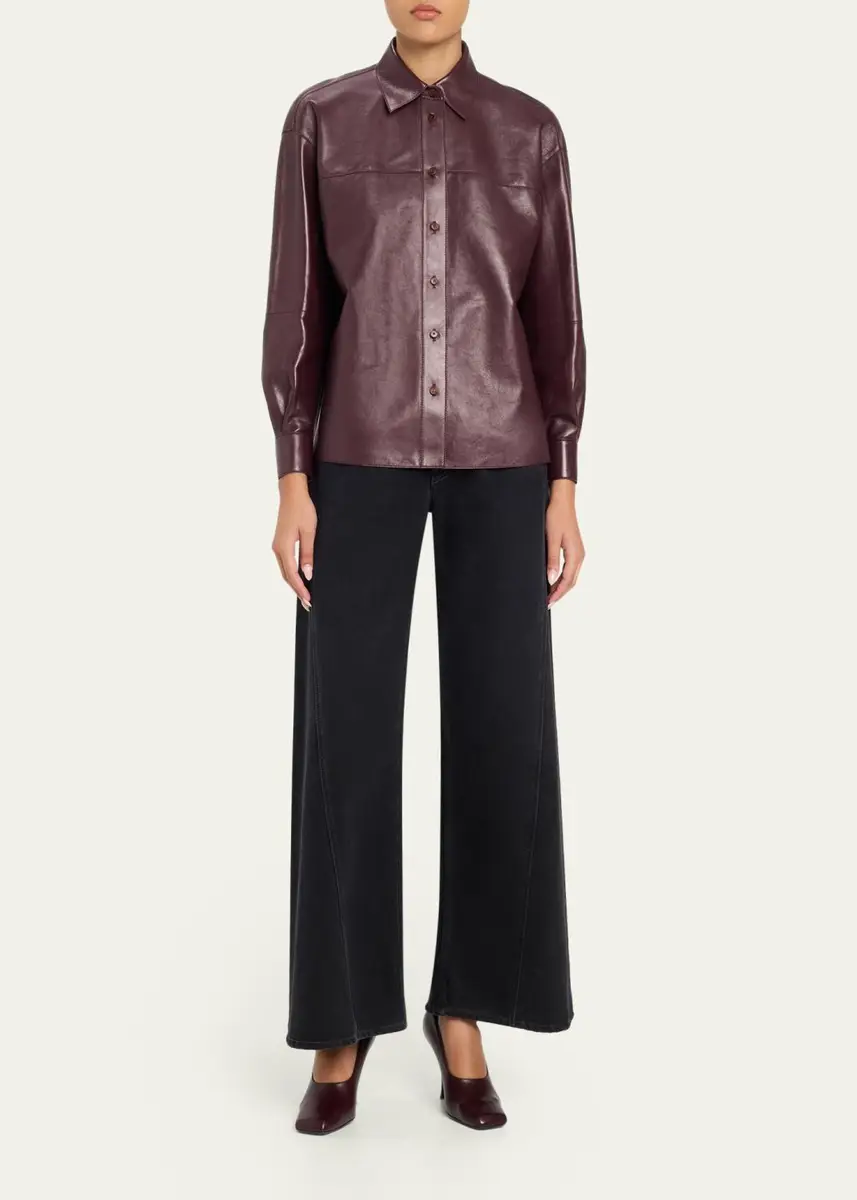 Lafayette 148 New York Oversized Cropped Nappa Leather Shirt | Thumbnail 2 Lafayette 148 New York Oversized Cropped Nappa Leather Shirt | Thumbnail 2