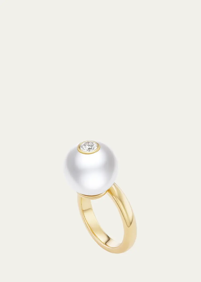Brent Neale One-of-a-Kind Off-Set Ring with South Sea Pearl and Round Diamond | Thumbnail 2 Brent Neale One-of-a-Kind Off-Set Ring with South Sea Pearl and Round Diamond | Thumbnail 2