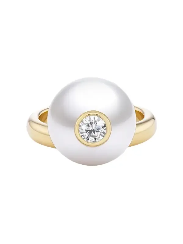 One-of-a-Kind Off-Set Ring with South Sea Pearl and Round Diamond