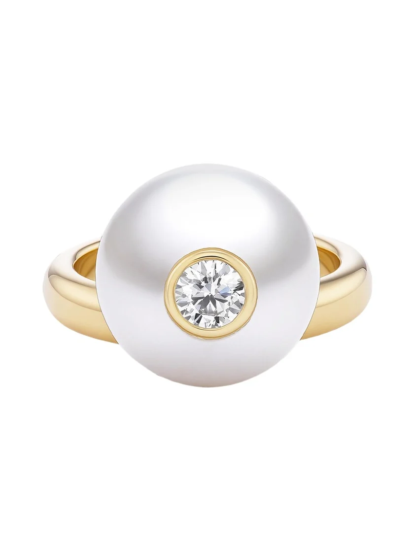 Brent Neale One-of-a-Kind Off-Set Ring with South Sea Pearl and Round Diamond
