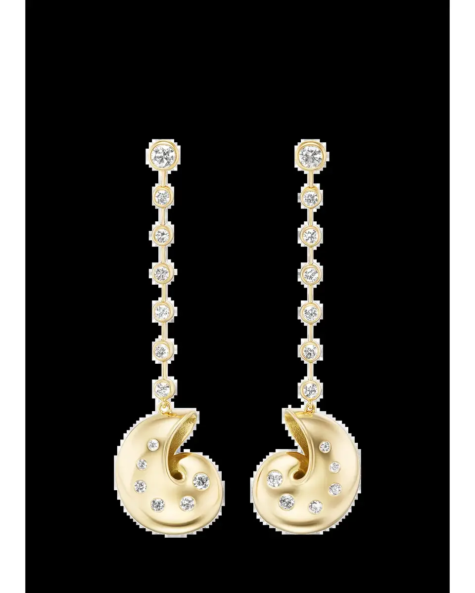 Brent Neale 18K Yellow Gold Nautilus Drop Earrings with Diamonds | Thumbnail 2 Brent Neale 18K Yellow Gold Nautilus Drop Earrings with Diamonds | Thumbnail 2