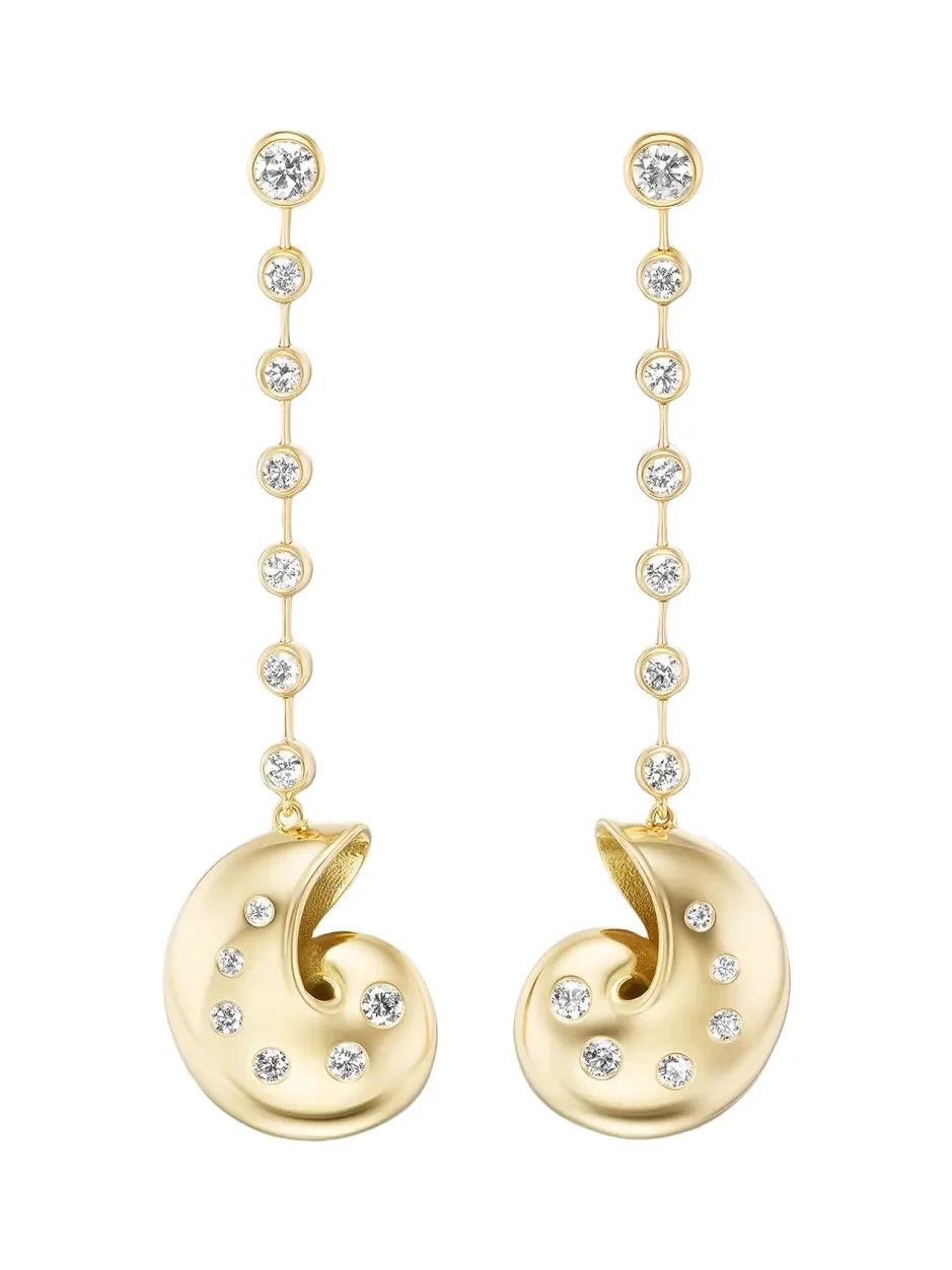 Brent Neale 18K Yellow Gold Nautilus Drop Earrings with Diamonds