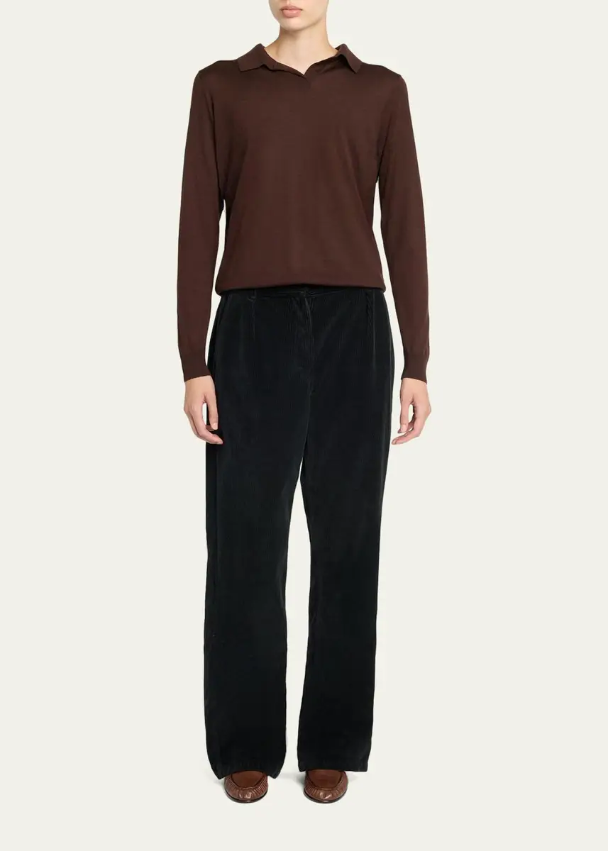 The Row Pauli Wool-Silk Jersey Long-Sleeve Polo Top | Thumbnail 2 The Row Pauli Wool-Silk Jersey Long-Sleeve Polo Top | Thumbnail 2