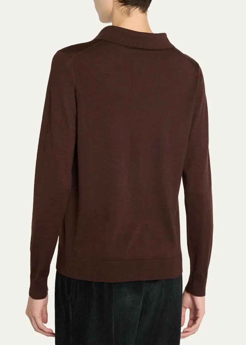The Row Pauli Wool-Silk Jersey Long-Sleeve Polo Top | Thumbnail 3 The Row Pauli Wool-Silk Jersey Long-Sleeve Polo Top | Thumbnail 3