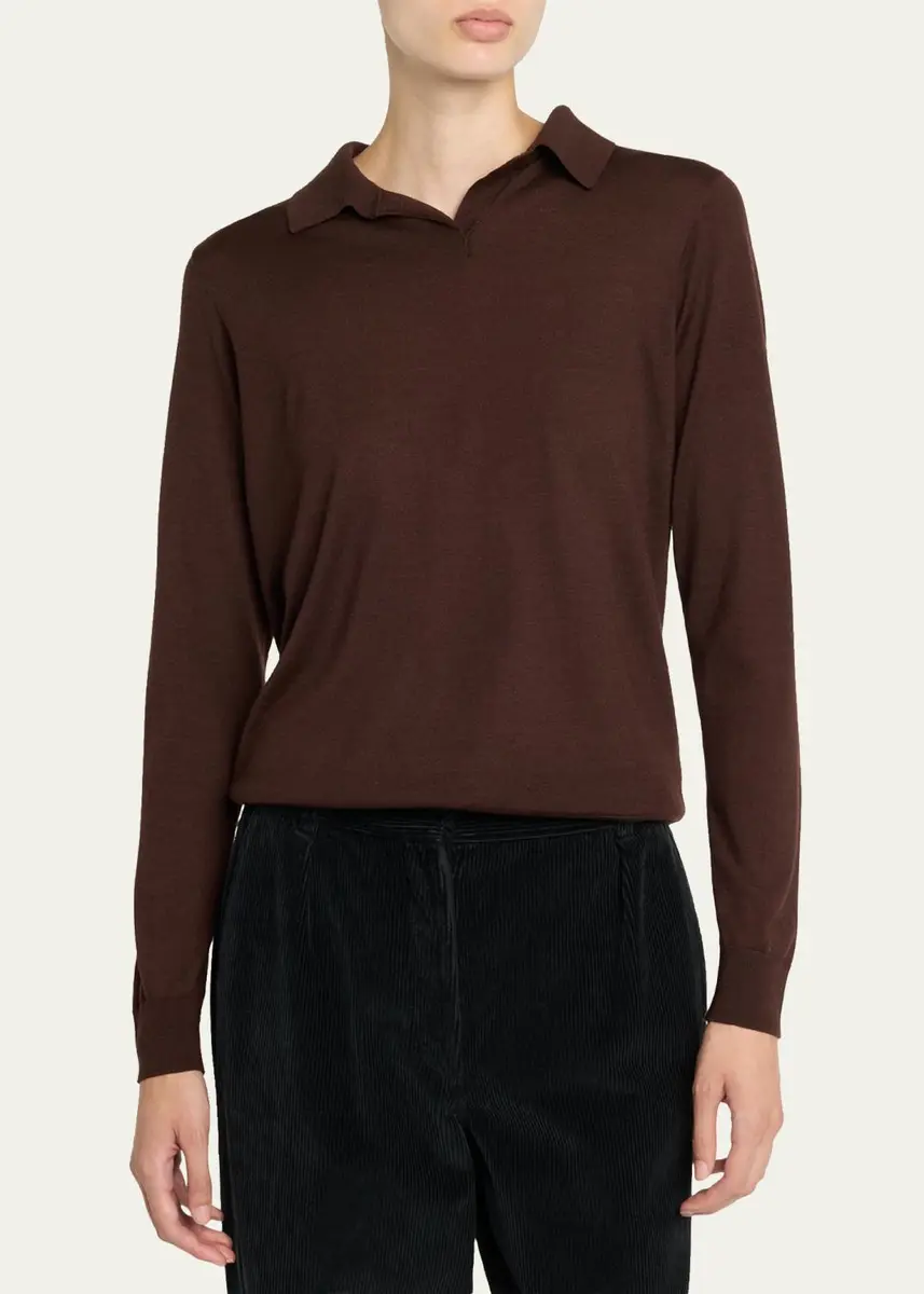 The Row Pauli Wool-Silk Jersey Long-Sleeve Polo Top | Thumbnail 4 The Row Pauli Wool-Silk Jersey Long-Sleeve Polo Top | Thumbnail 4