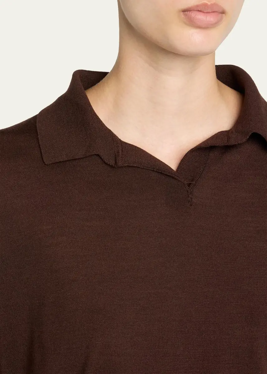 The Row Pauli Wool-Silk Jersey Long-Sleeve Polo Top | Thumbnail 5 The Row Pauli Wool-Silk Jersey Long-Sleeve Polo Top | Thumbnail 5