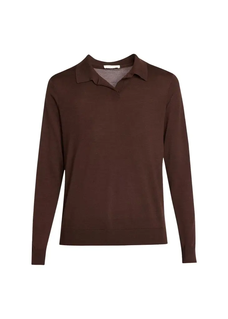 The Row Pauli Wool-Silk Jersey Long-Sleeve Polo Top | Image 1 The Row Pauli Wool-Silk Jersey Long-Sleeve Polo Top | Image 1