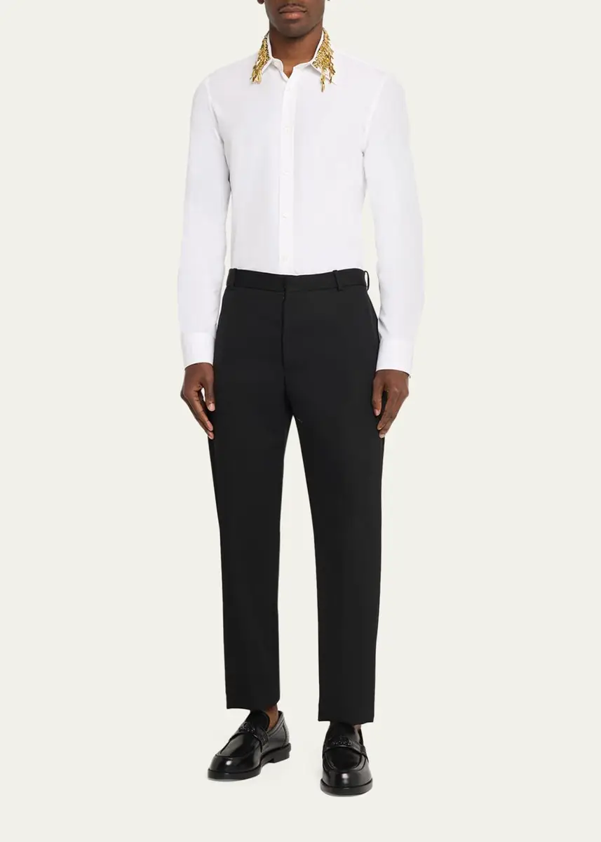 Alexander McQueen Men's Metal Leaves and Crystal-Embellished Collar Poplin Dress Shirt | Thumbnail 2