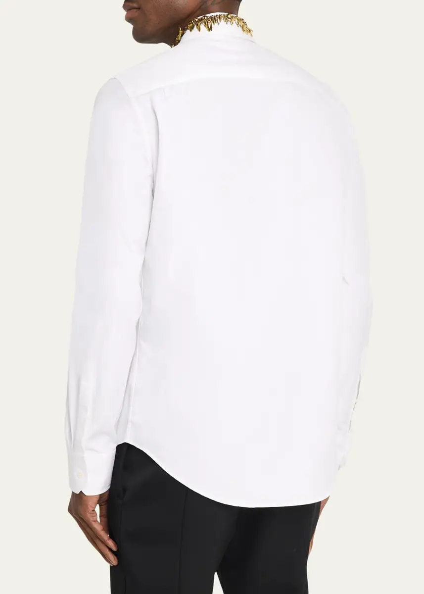 Alexander McQueen Men's Metal Leaves and Crystal-Embellished Collar Poplin Dress Shirt | Thumbnail 3